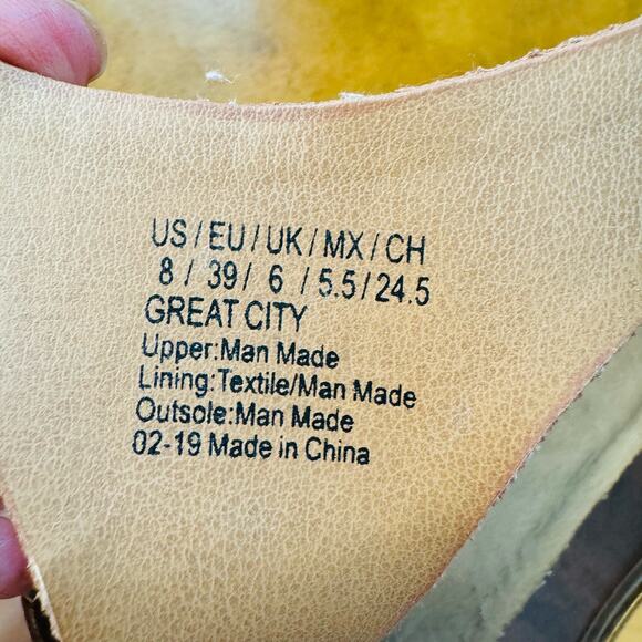 Kenneth Cole Great City Gal Toffee Cognac Vegan Leather Wedge T-Strap Sandals 8 - Picture 8 of 13